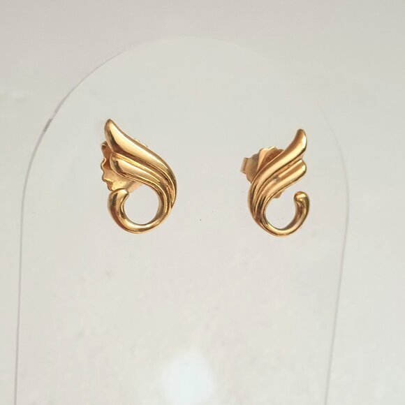 Avon Gold Swirl Dangle Earrings 2 in 1 Detachable Post/Stud with Rhinestones - Picture 2 of 7